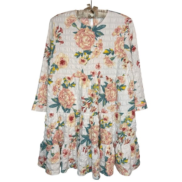 ZARA Sharon Floral Babydoll Dress M Ruffle Hem Loose‎ Fit Mini Short Tiered - Picture 2 of 11